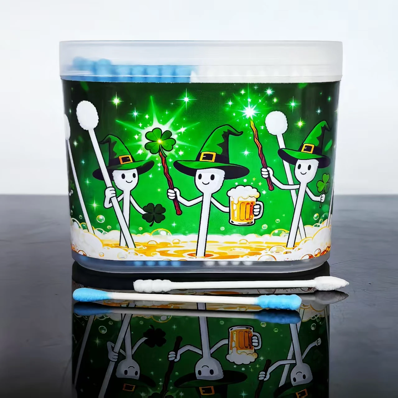 300pcs/600pcs St. Patrick's Day Themed Cotton Swabs, Double-Headed Pink and Blue Adult Cotton Buds, Lucky Holiday Cotton Swabs