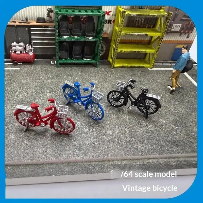 1/64 Mini Realistic Bike Model Vintage Simulation Bicycle Decor for Micro Scene Diorama Hobby Collection Accessory