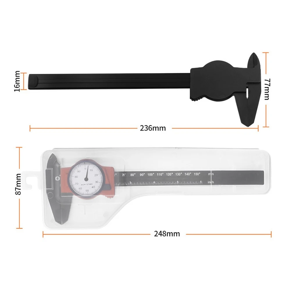 1 buah alat pengukur kaliper Dial plastik, alat pengukur Caliper, indikator Vernier Caliper plastik 0-150MM, jam tangan plastik Vernier Caliper