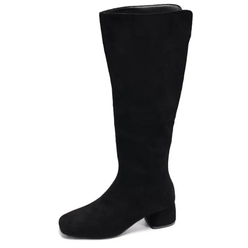 Herbst/Winter Damen-Stiefel mit Rundem Zeh und Dicker Sohle - Elastisch - Rückseitiger Reißverschluss - Samt-Finish - Bequem und Warm - Absatz ist Übergroß – Detail 16