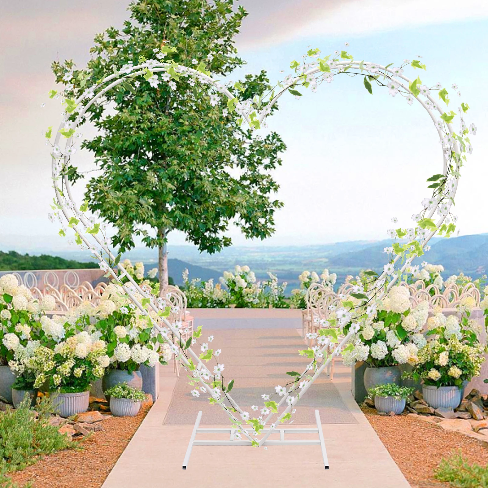 White Heart-Shaped Arch Metal Backdrop Stand Party Flower Balloon for Wedding Party Events Decoration