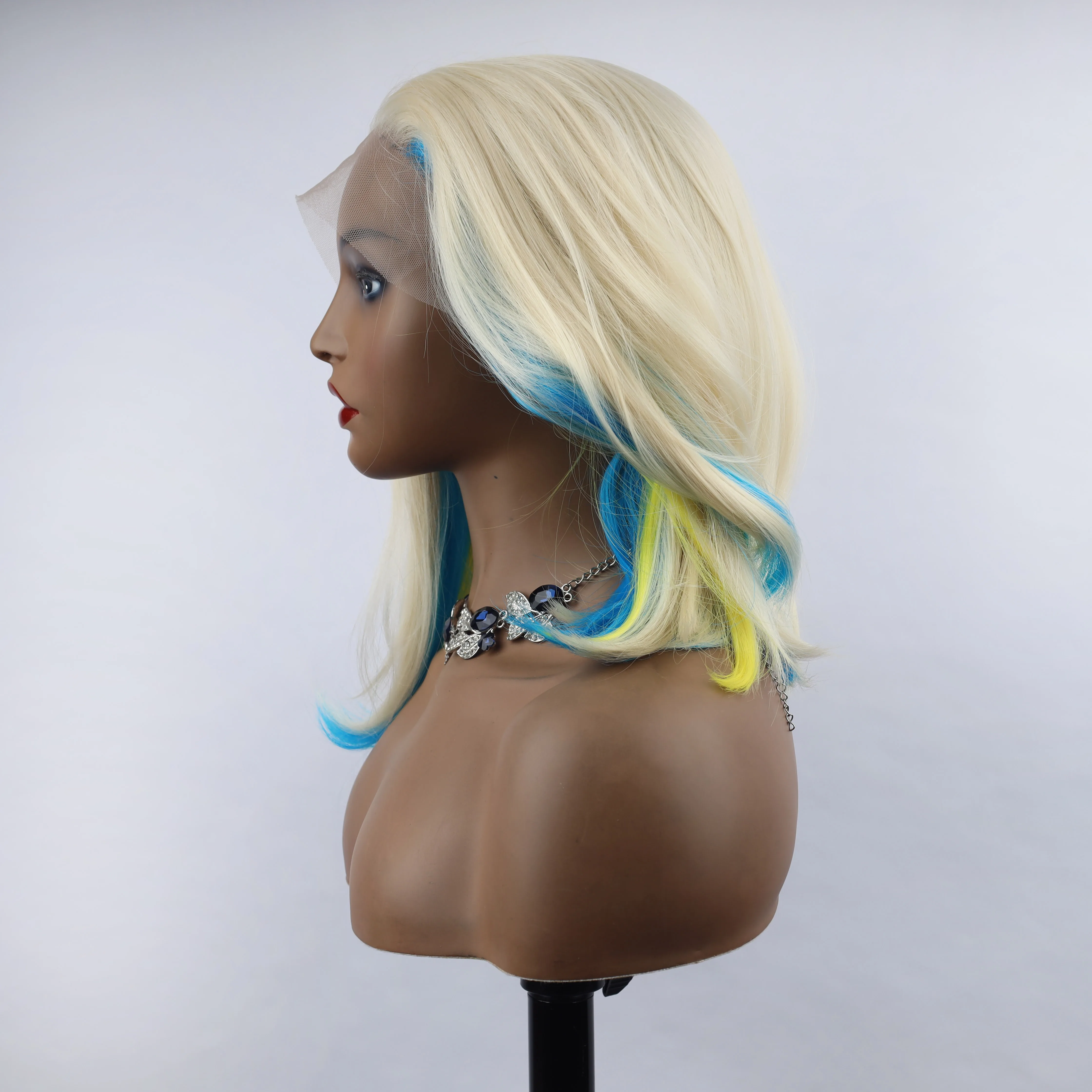 Fashion Straight Wig Synthetic Lace Front Wigs Golden Blue Yellow Female Lace Wig 13X3 For Black Women Cosplay Hair Daily Use