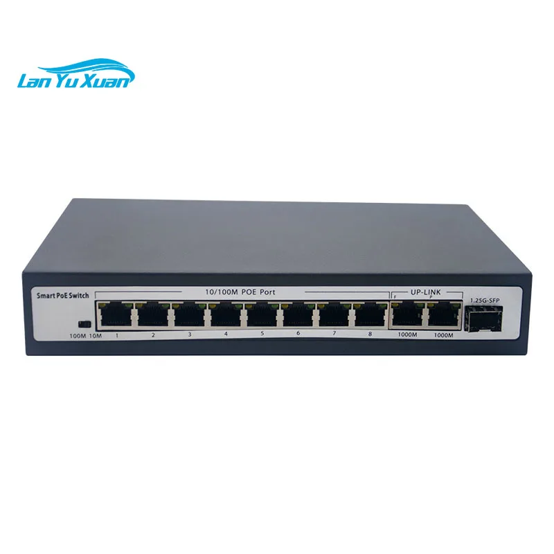 10/100Mbps 8 Port PoE Switch With1 SFP 2 Gigabit Uplink 48V 96W POE+ SFP Media Converter