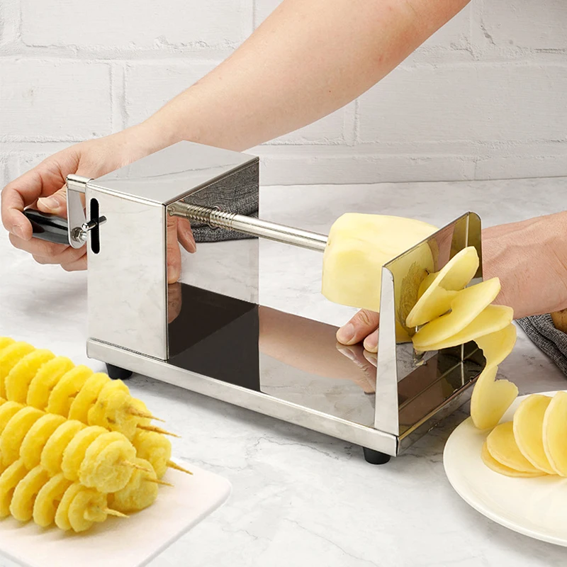 Tornado Spiral Potato Cutter Manual Stainless Steel Twisted Potato Curly Fry Cutter for Potatoes Carrots Cucumbers with Reusable