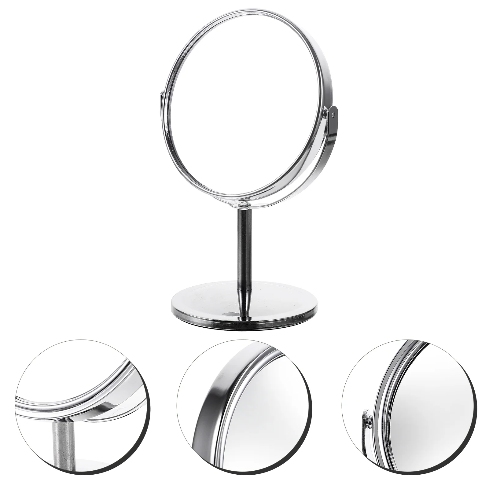 Desktop Vanity Mirror Double-sided Rotating Round Classic 4 Inches Silver Makeup Tabletop Carry Metal Man Travel