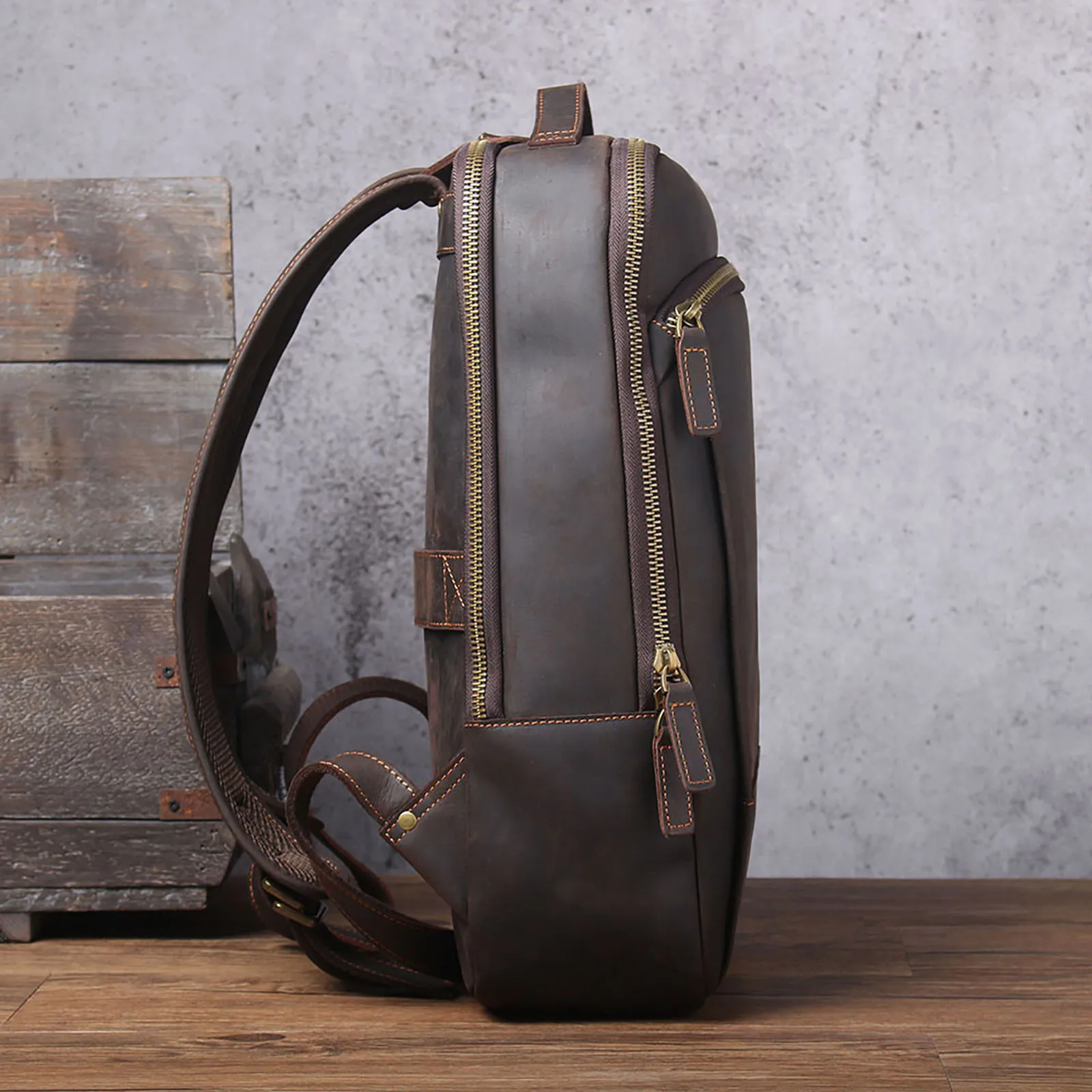 S.WORKER Vintage Echtleder Herrenrucksack 16" Laptop-Tasche Lässige Crazy-Horse-Leder Schultasche Handgefertigte Taschen für Männer – Detail 8