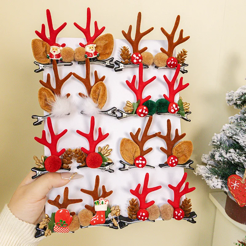 1pair Christmas Headwear New Year Elk Deer New Year Girl Hairpin Navidad Party Hair Clips Accessories Ins Kid Hairband