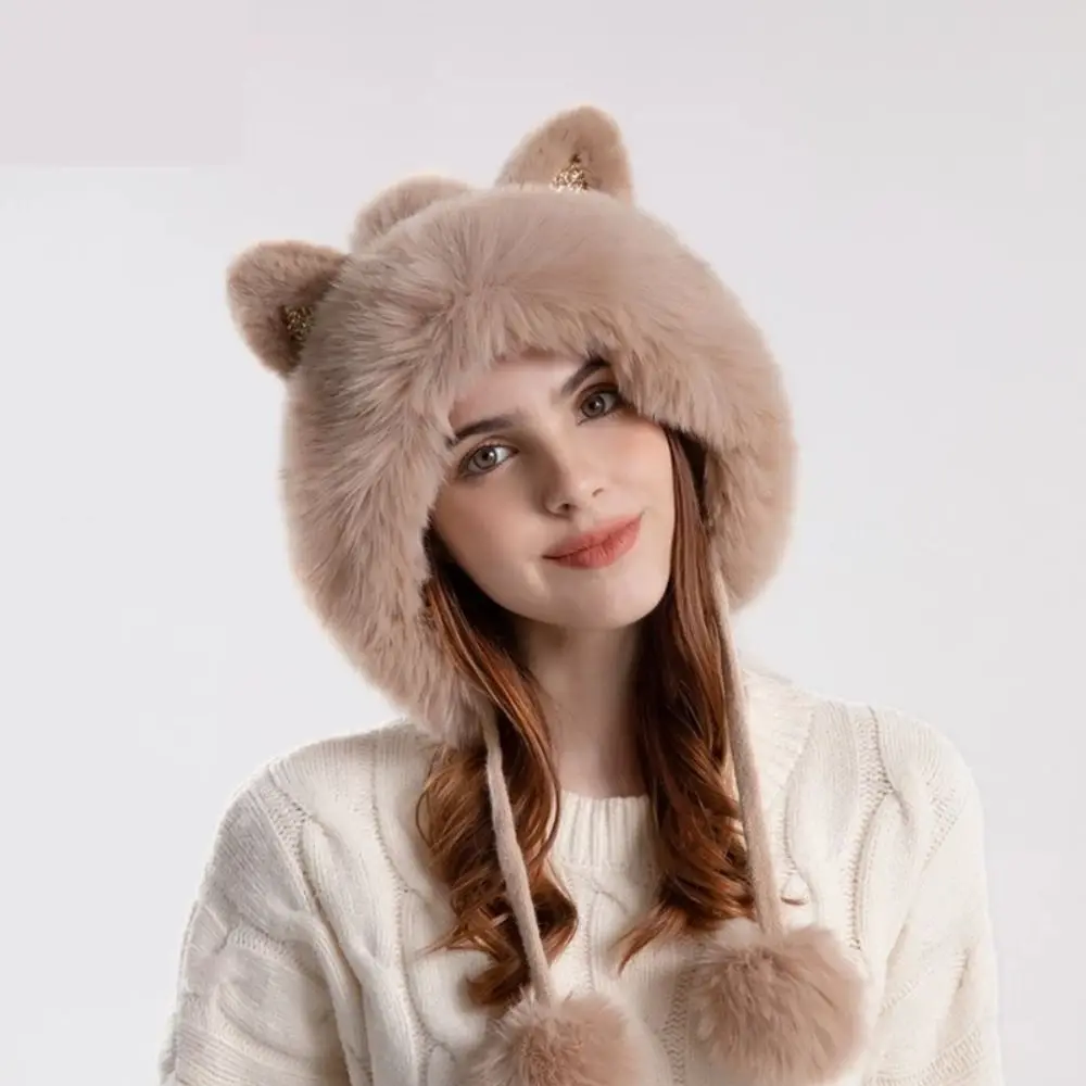 

Fashion Fluffy Cat Ears Beanie Woolen All-match Ear Protection Hat Knitting Thickened Winter Plush Hat Winter/Autumn