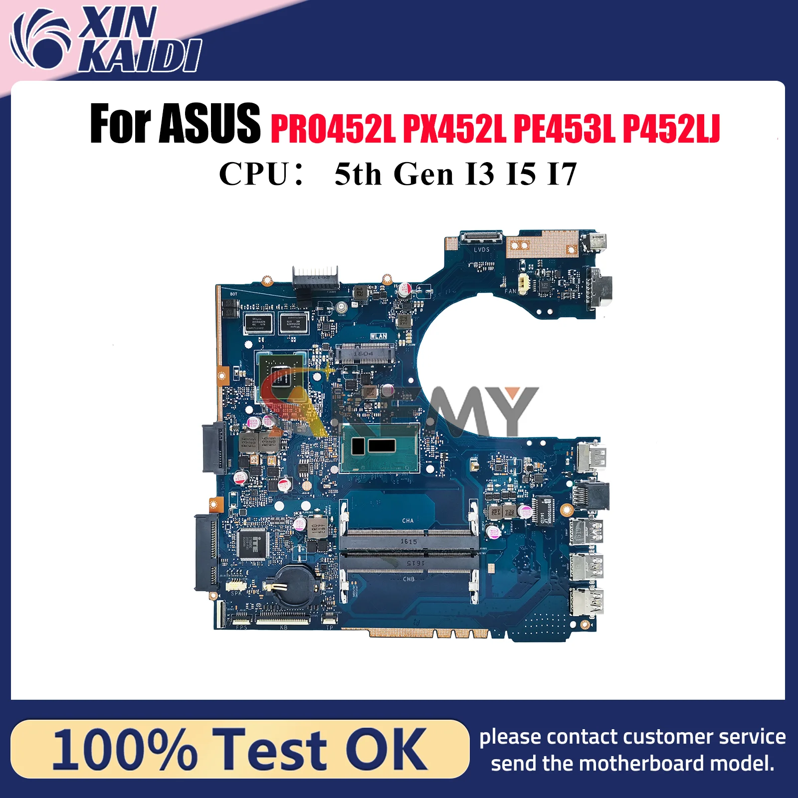 

P452LJ Laptop Motherboard For ASUS P452LJ PE453L PX452L PRO452L P452L Notebook Mainboard W/ I3 I5 I7 CPU 100% tests OK fast ship