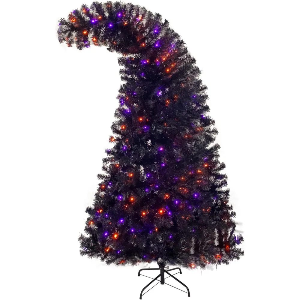 

7FT Black Christmas Tree, Curved Christmas Tree with 350 Lights and 1250 Bendable Branches (black), Christmas Decoration