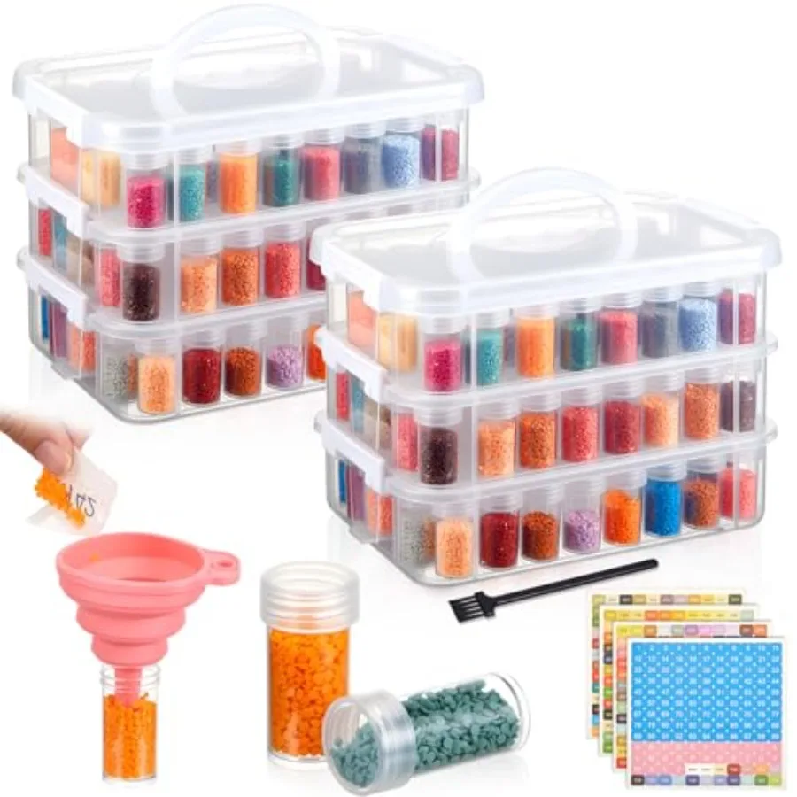

2 Pcs 3 Tier Diamond Art Storage Containers 300 Slots Portable Bead Organizer Box Stackable Crafts Organizers for DIY Diamond A
