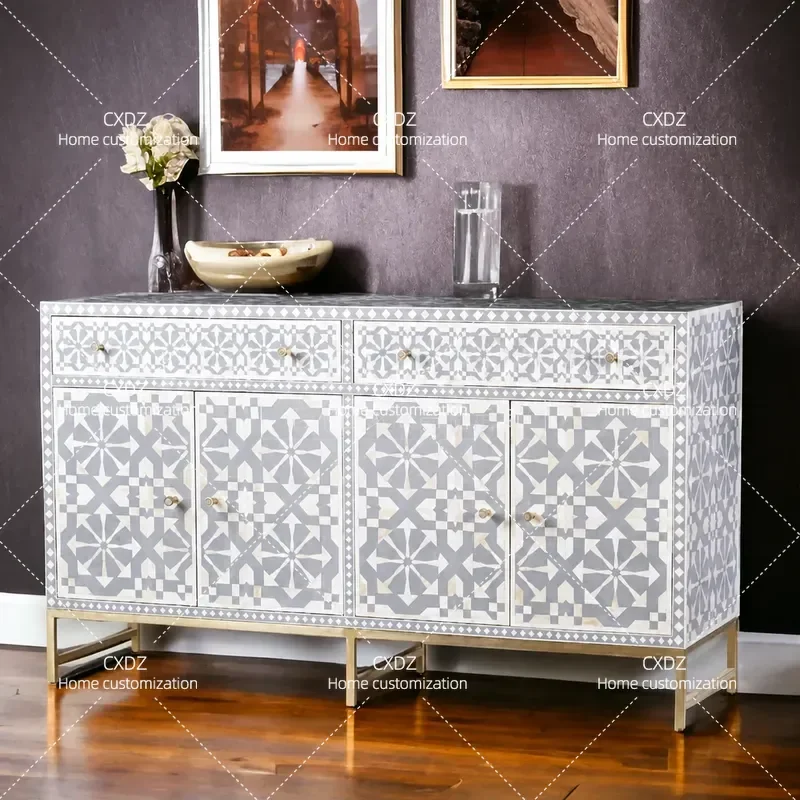 American Retro Hand Painted Solid Wood Dining Side Cabinet French High End Drawer Cabinet Entrance Shoe Storage Locker