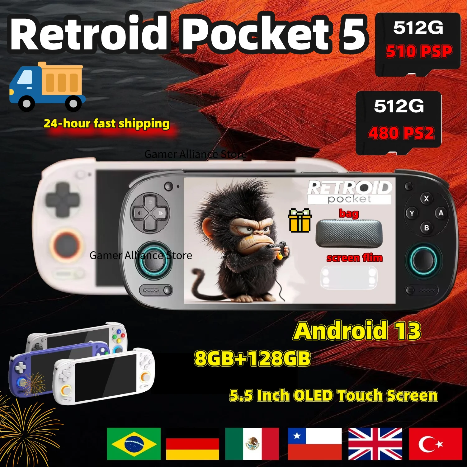 

Retroid Pocket 5 RP5 Retro Handheld Game Console Video Game Consoles 5.5 Inch OLED Touch Screen SD865 8+128G Android13 PSP PS2