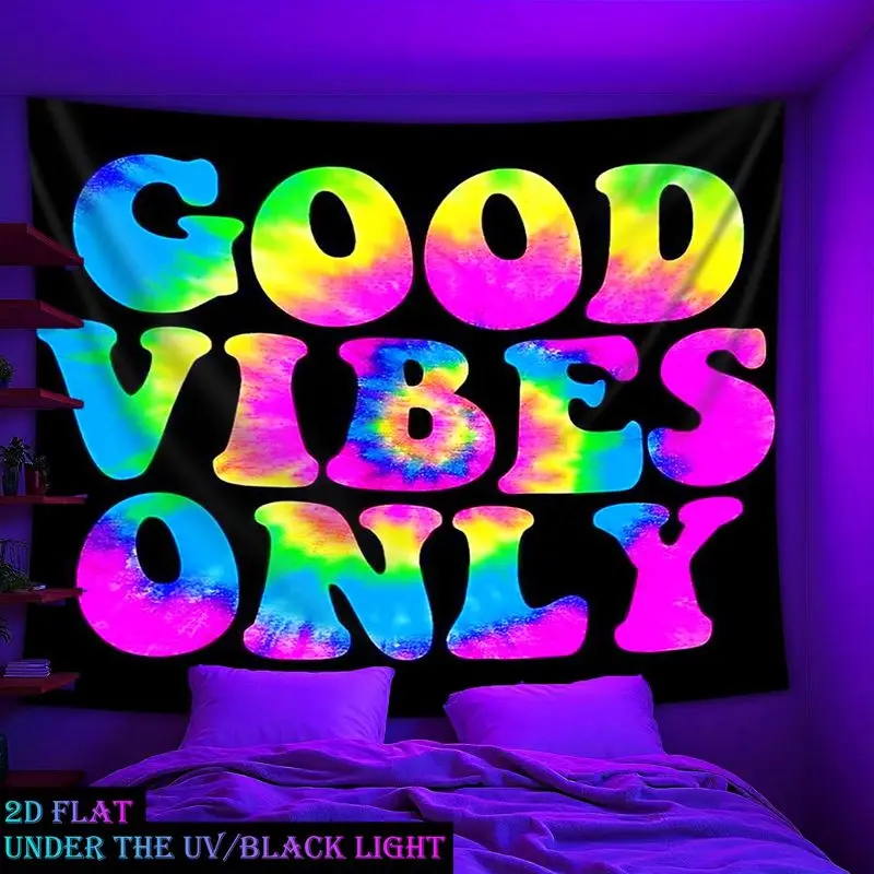 VIKAMA UV Reactive Tie Dye Tapestry Psychedelic Colorful Wall Hanging For Bedroom Dorm Vibrant Aesthetic Background Home Decor