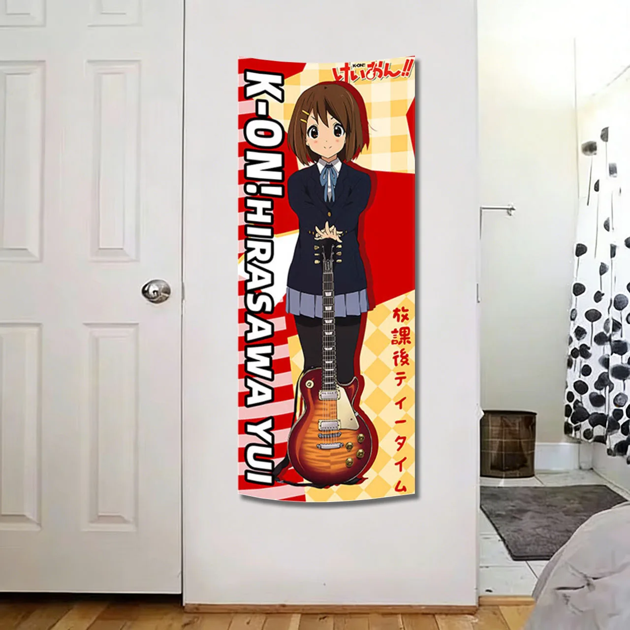 K-ON! Hirasawa Yui Vertical Wall Tapestry, Anime Guitar Girl Long Hanging, Kawaii Music Room Decor for Bedroom Dorm