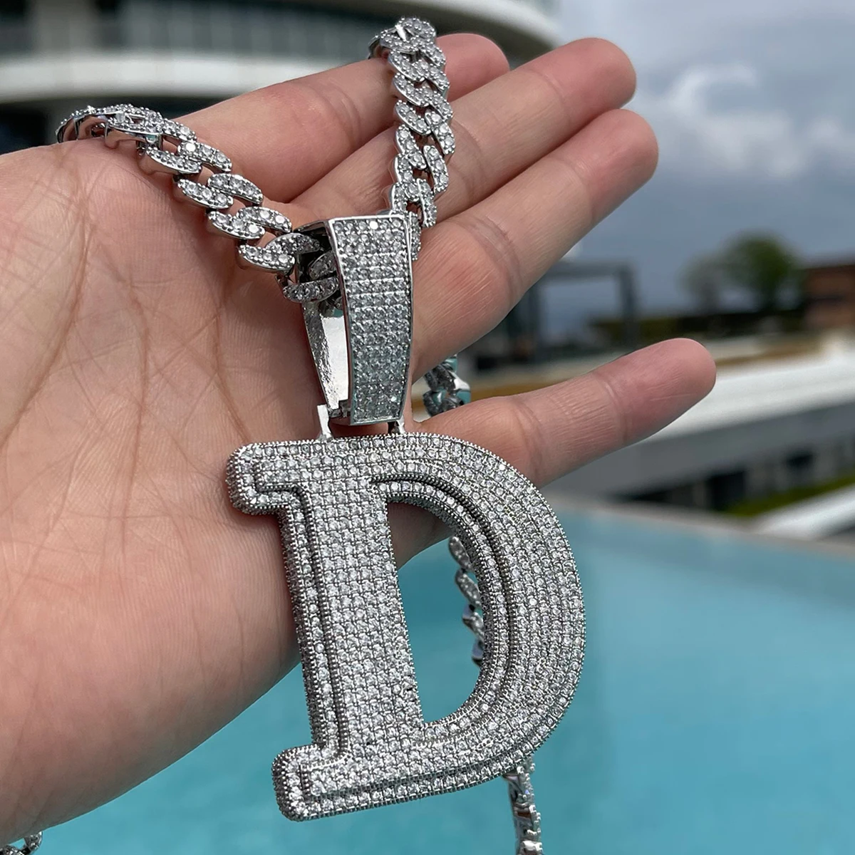 Bubble Letter Double Layer Initials Necklace Pendant Iced Out CZ Zircon Hip Hop Charms Men Chain Customized Jewelry Single A-Z