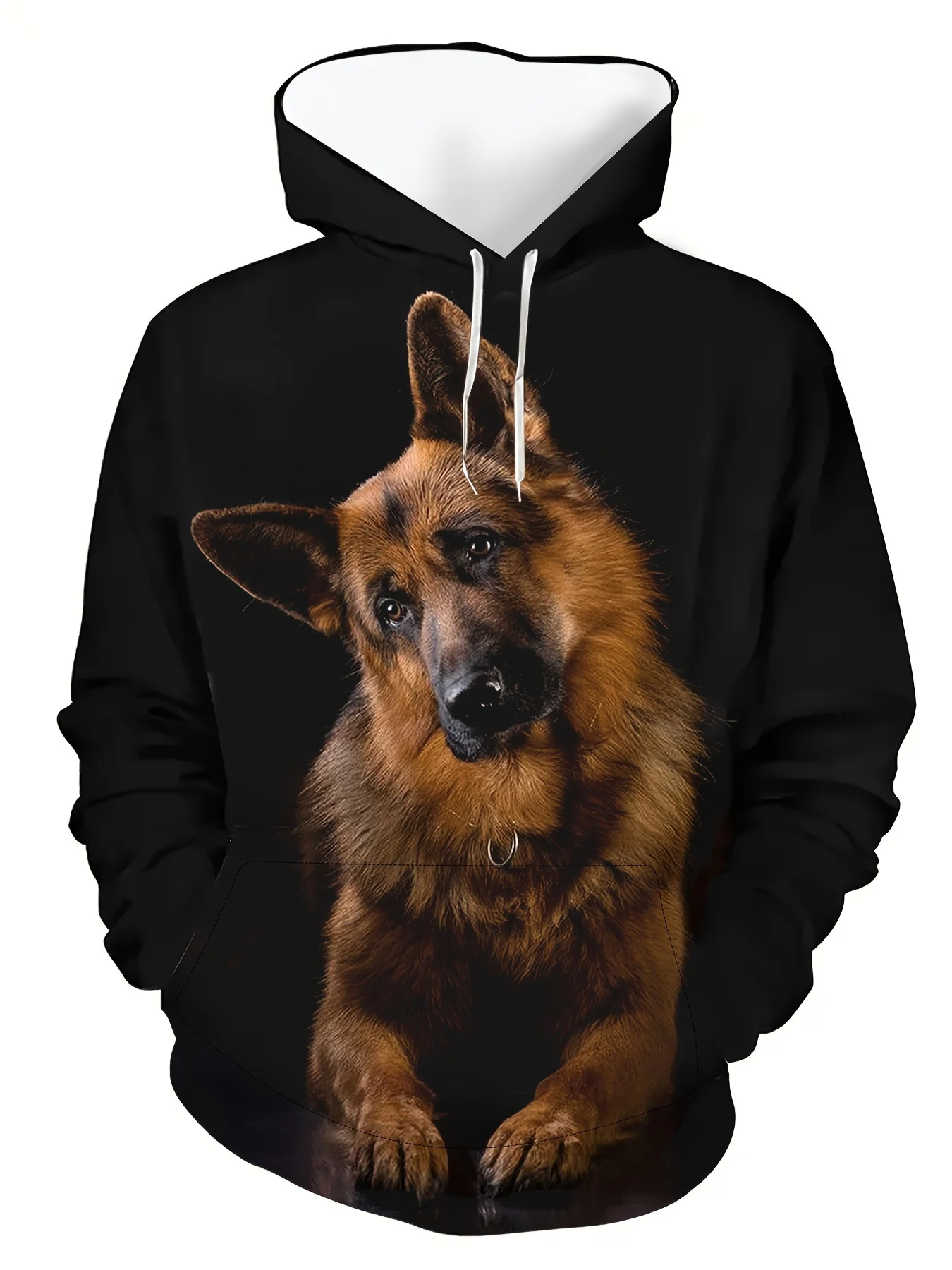 Moletom com capuz masculino com estampa de pastor alemão 3D / pulôver aconchegante de manga comprida com bolso canguru / poliéster para primavera e outono / casual St