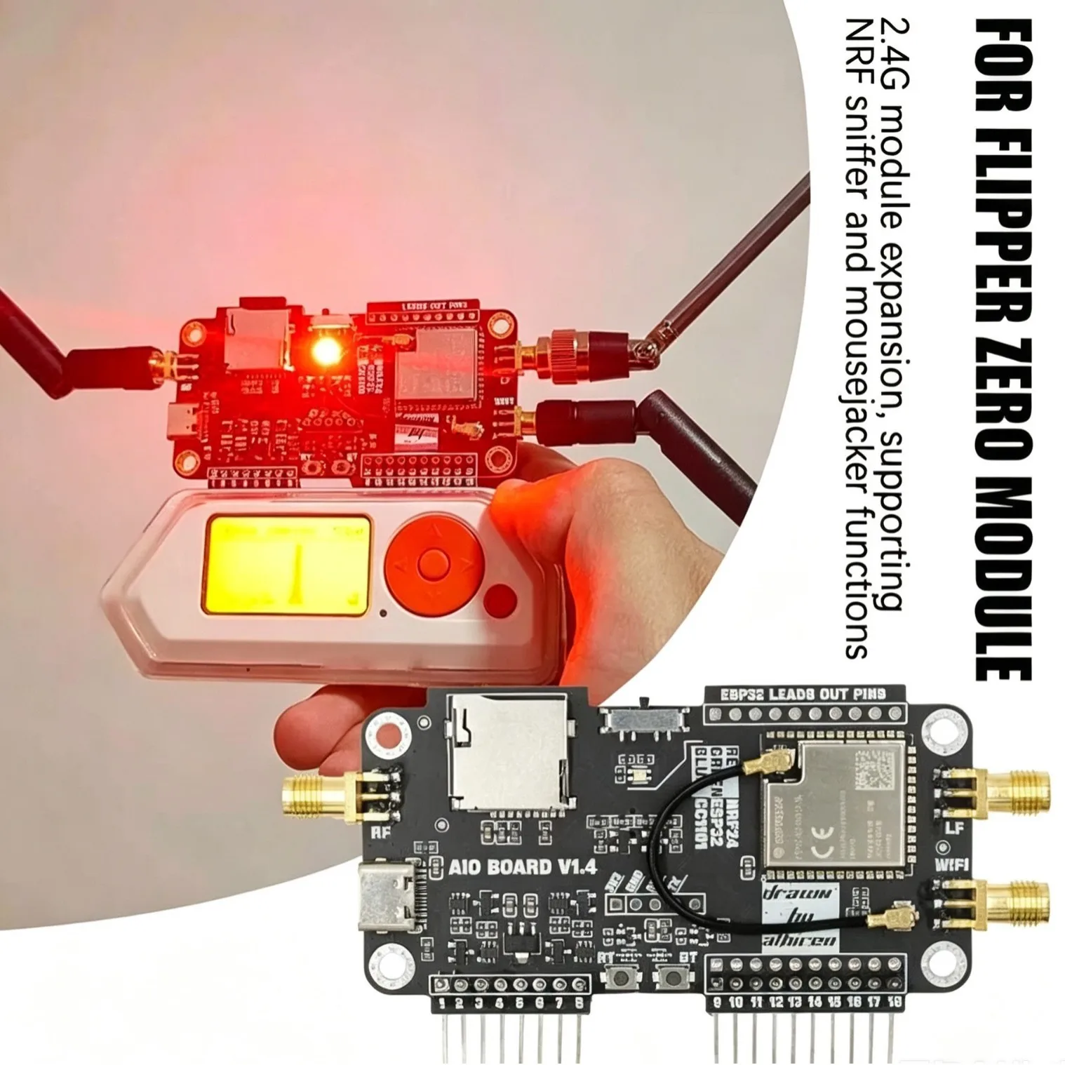 Flipper Zero 3-in-1 Expansion Board, WiFi NRF24 ESP32 CC1101 Multifunctional RF Development Module