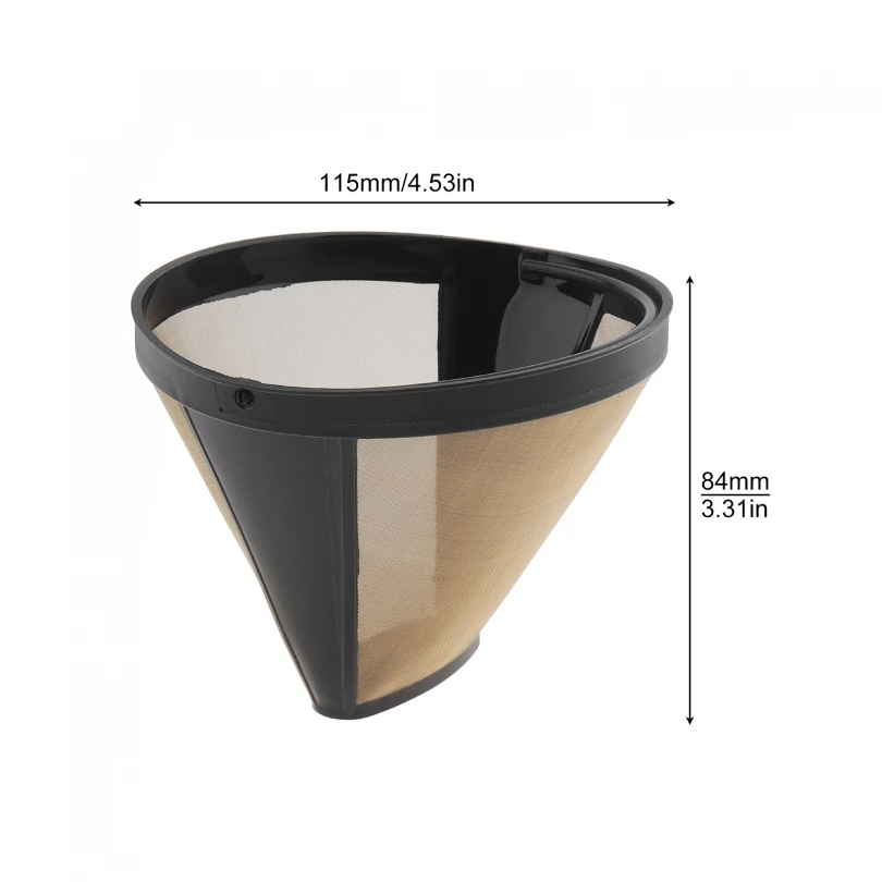 2pcs Cone Reusable Golden Diameter 4.53in Basket Filter 8 - 12 Cups Brewing Machine Fit for Cuisinart / Ninja Coffee Makers
