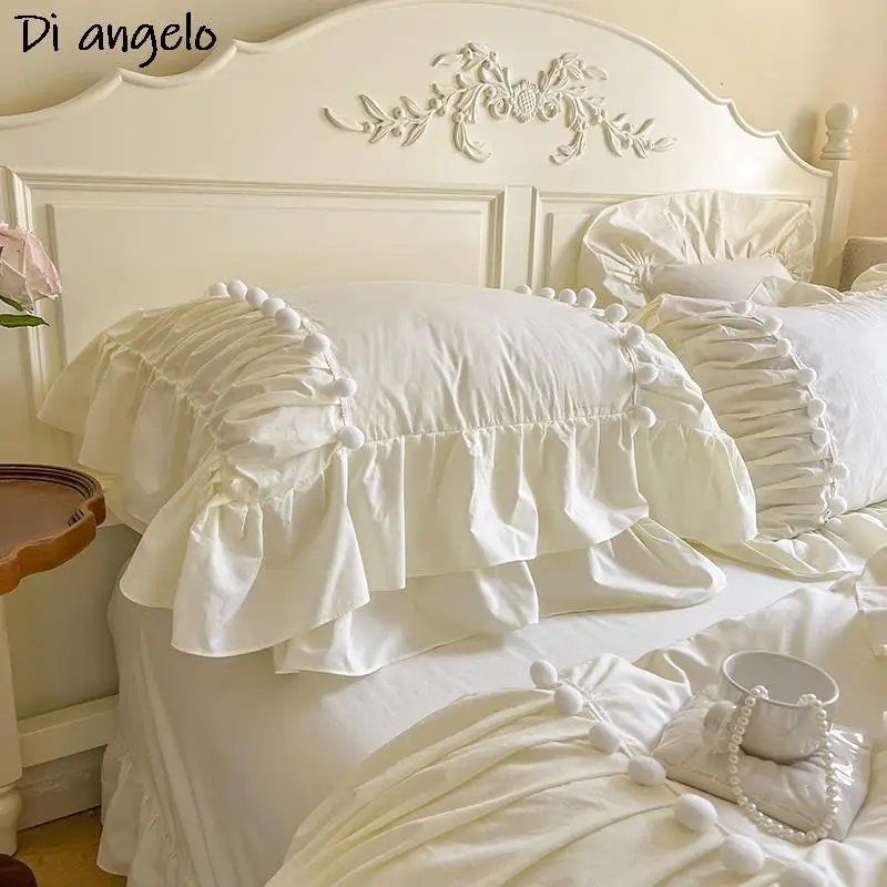 French Ruffled Pure Cotton Luxury High End Bedding Set Wedding Gift RU Europe Queen King Duvet Cover Bed Sheet Flat Sheet #/L