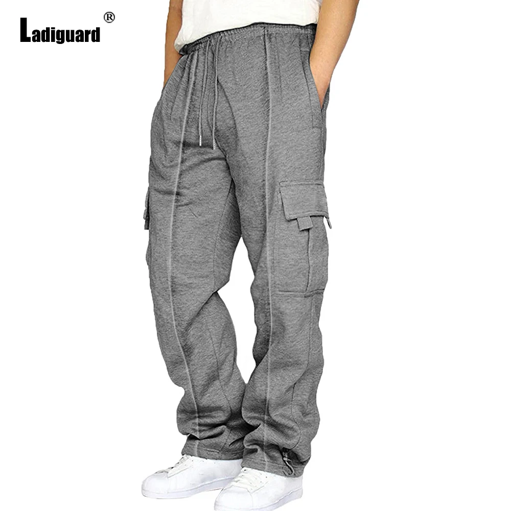 

Ladiguard 2023 Men Casual Straight Pants Solid Grey Elastic Waist Pocket Trousers Plus Size 3xl Mens Fashion Leisure Sweatpants