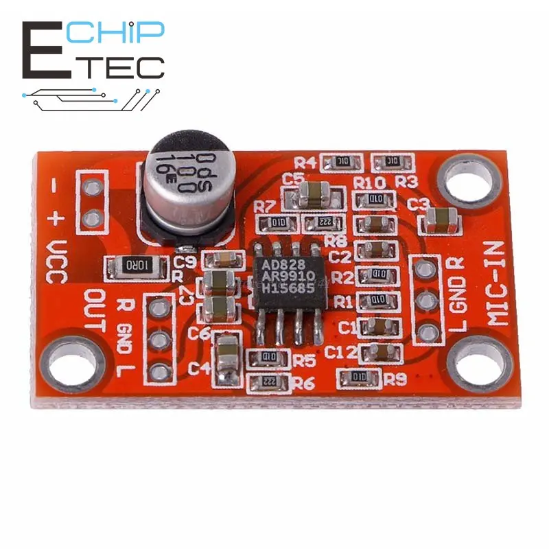 

Fee Shipping DC 3.8V-15V AD828 Stereo Dynamic Microphone Preamplifier Board MIC Preamp Module Amplifier Board