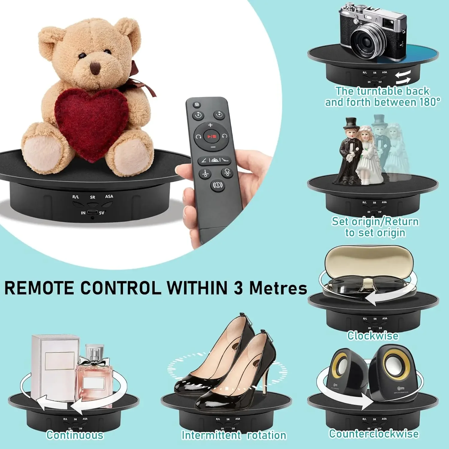 138cm/200cm Motorized Display Stand, 360 Degree Rotating Display Turntable with Remote(Only 200cm) Control for Photography