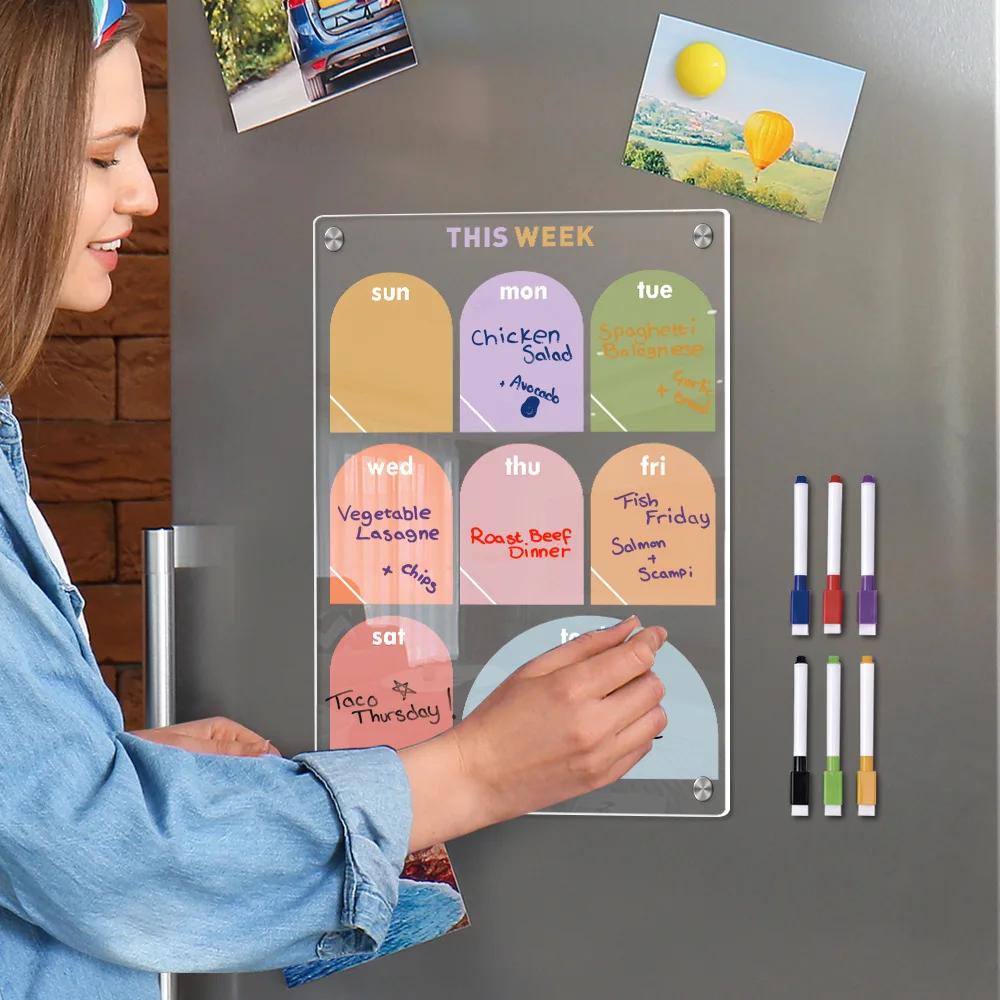 A4/A3 Transparent Acrylic Magnetic Refrigerator Magnet, Erasable Note Board Monthly Calendar Week Planner Refrigerator Magnet