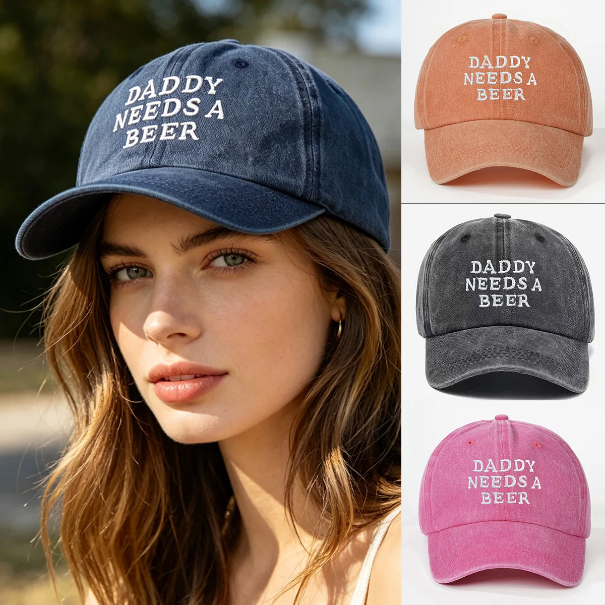 Daddy Needs A Beer Baseball Cap Washed Denim Vintage Curved Brim Adjustable Dad Hat for Men Women