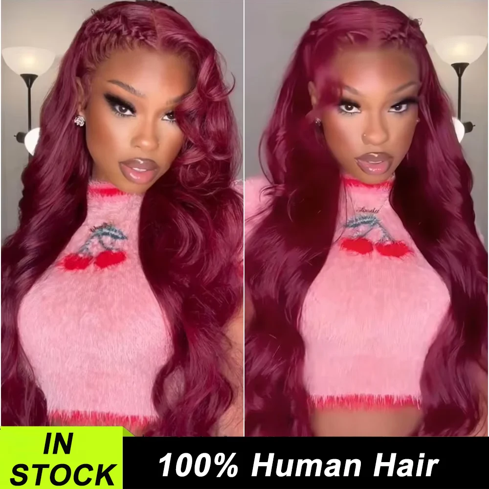 Geeta 99J Body Wave Lace Front Wig 30 34 Inch 13x4 Lace Frontal Human Hair Wigs Red Color Brazilian Lace Wigs for Black Women