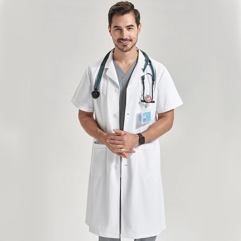 Professional Lapel Neck White Lab Coat Men Durable Quality Material Doctor Robe Medical Uniform