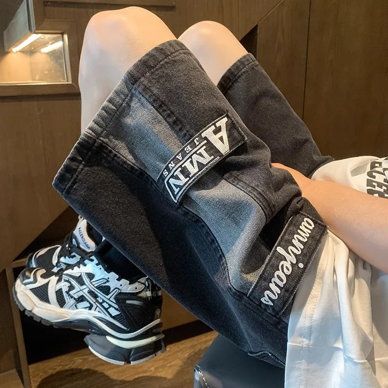 

Американские ретро свободные джинсы для мальчиков, летние тонкие повседневные прямые брюки с прямыми штанинами, молодежная модная модная рабочая одежда