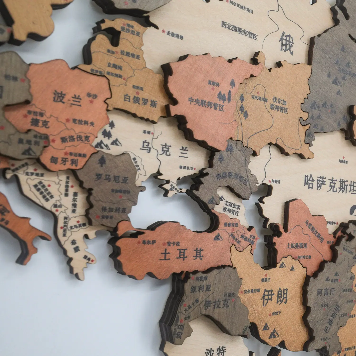 3D solid wooden Chinese world wall map decoration creative living room sofa background wall with cultural wall sticker view 4