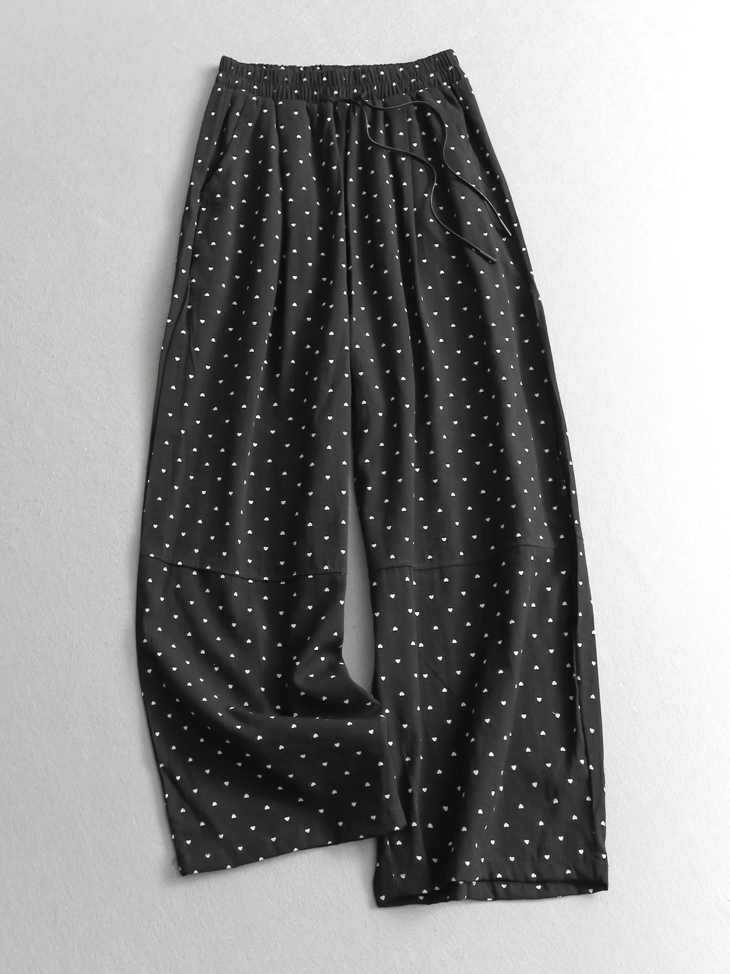 

Color Block Heart Print Drawstring Elastic Waist Loose Wide Leg Casual Pants Thin Balloon Pants Women's Summer New T755