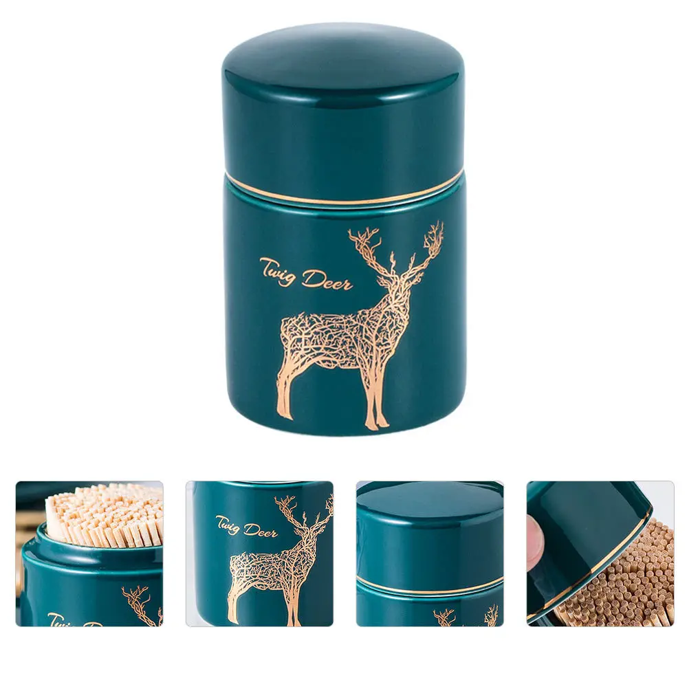 

Ceramic Toothpick Holder Christmas Elk Pattern Dust Proof Storage Box Practical Tableware for Home Dining