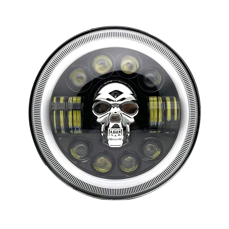 1 pcs Halloween Skull Head  7 Inch Motorcycle LED Headlight for Road King Harley Touring Ultra Classic Electra Street Glide