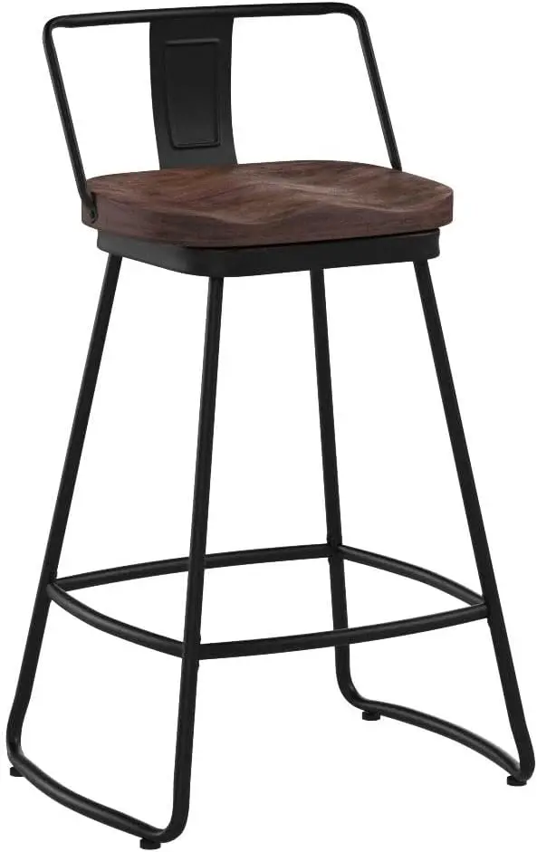 26" Swivel Bar Stools with Backs Set of 2 Metal Counter Height Stools with Wooden Seat Industrial Bar Chairs