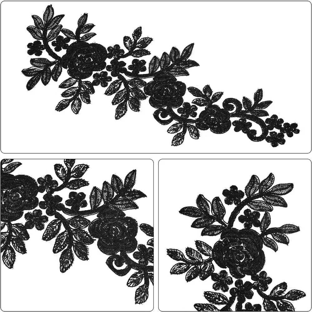 4PCS Neckline Applique Collar Trims Patch Embroidered Floral Water Soluble Lace for Wedding Dress Gown Costumes Sewing Clothing