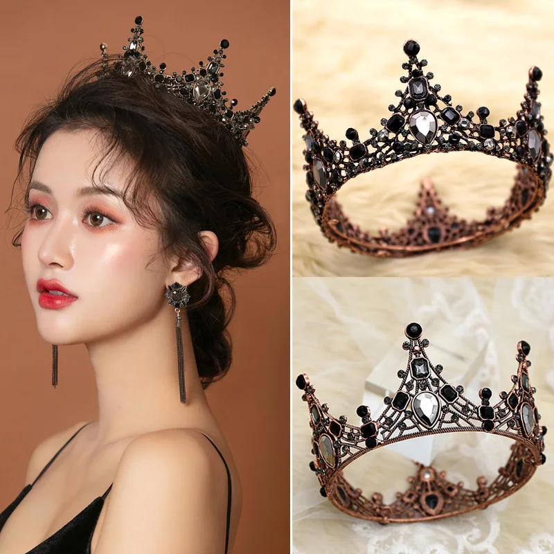 

Baroque Vintage Retro Black Tiaras Crowns Rhinestone Tiara Luxury Bridal Crystal Princess Queen Diadem Wedding Hair Accessories