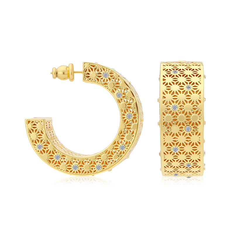 IVOG C-förmige breite Creolen mit Zirkonia, geometrisch, für Damen, Party, trendiger, exquisiter Modeschmuck