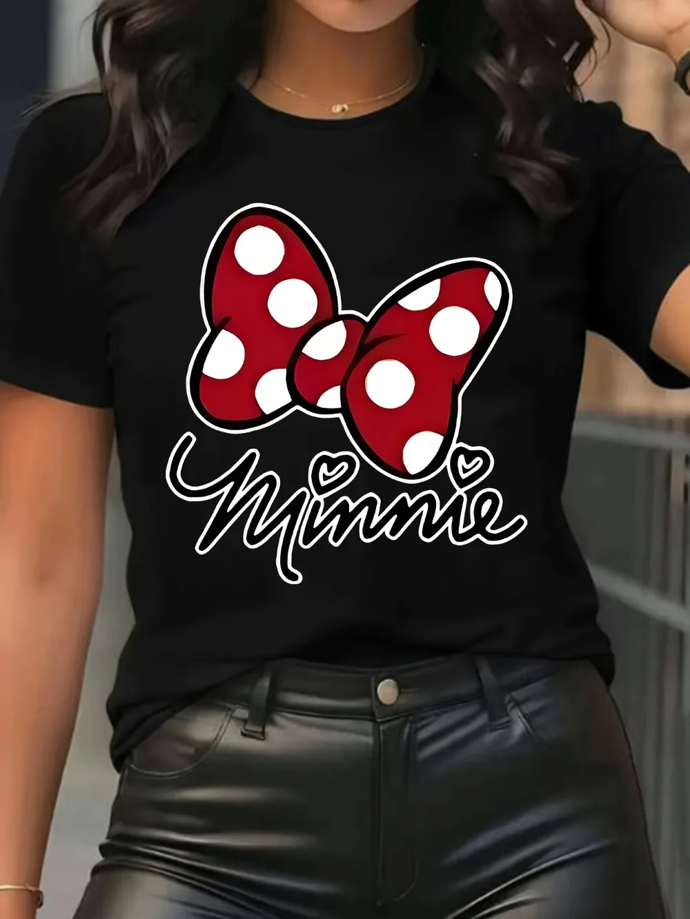 Rote Polka-Dot-Schleife im Minnie-Stil, niedliches Muster, Sommer, neu, erfrischend, atmungsaktiv, klassische, elegante Damenbekleidung – Detail 11