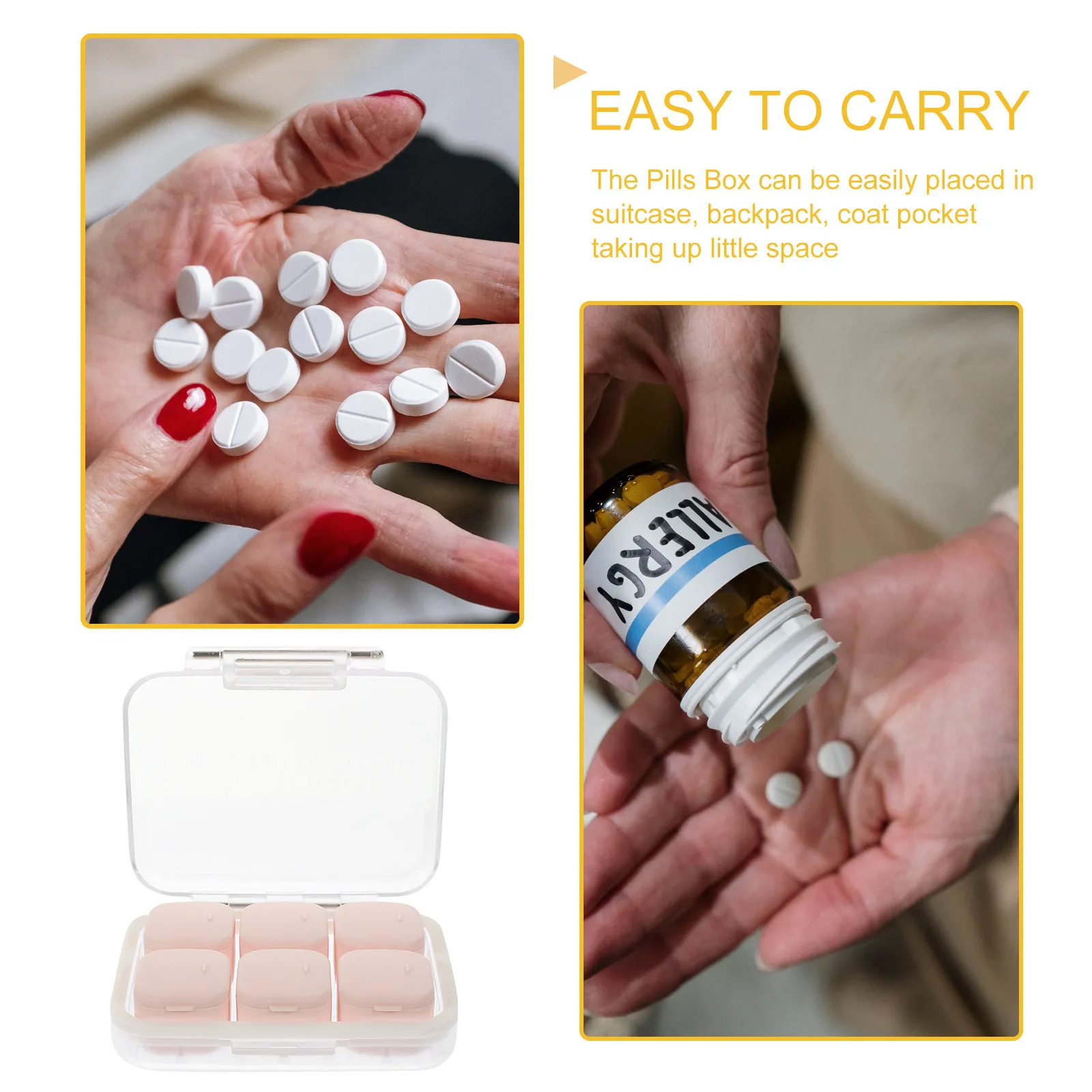 1Set Small Medicine Box Travel Portable Organized Pill Container Daily Medication Organizer Compact Medicine Case for on-The-Go