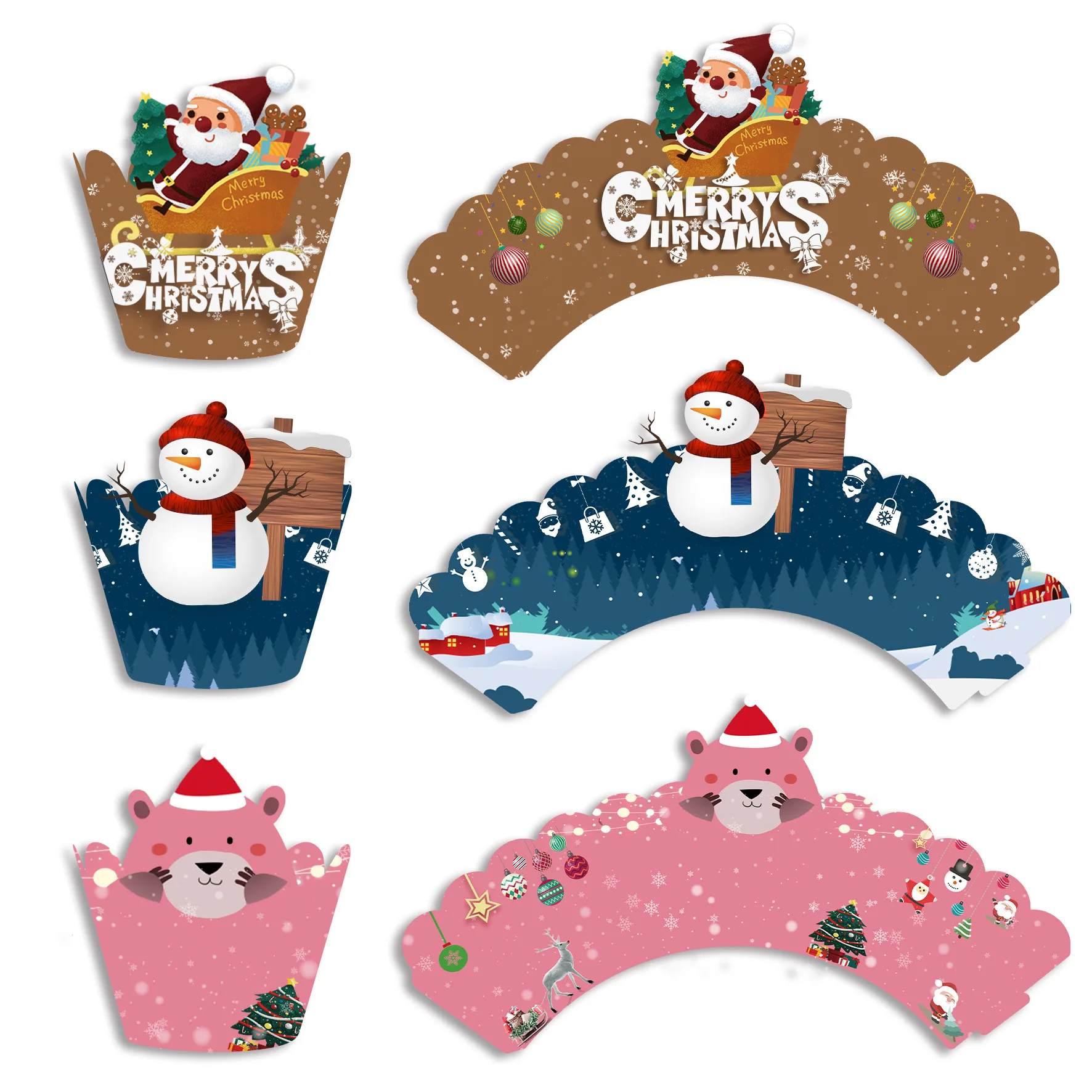 Christmas Party Cake Decorations, Cupcake Borders, Placards, Cake Toppers, 12Pcs