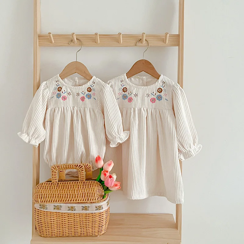 

New Spring and Autumn Baby Romper Infant Jumpsuit Girls Long Sleeve Embroidered Girls Dress Princess Sister Outfit