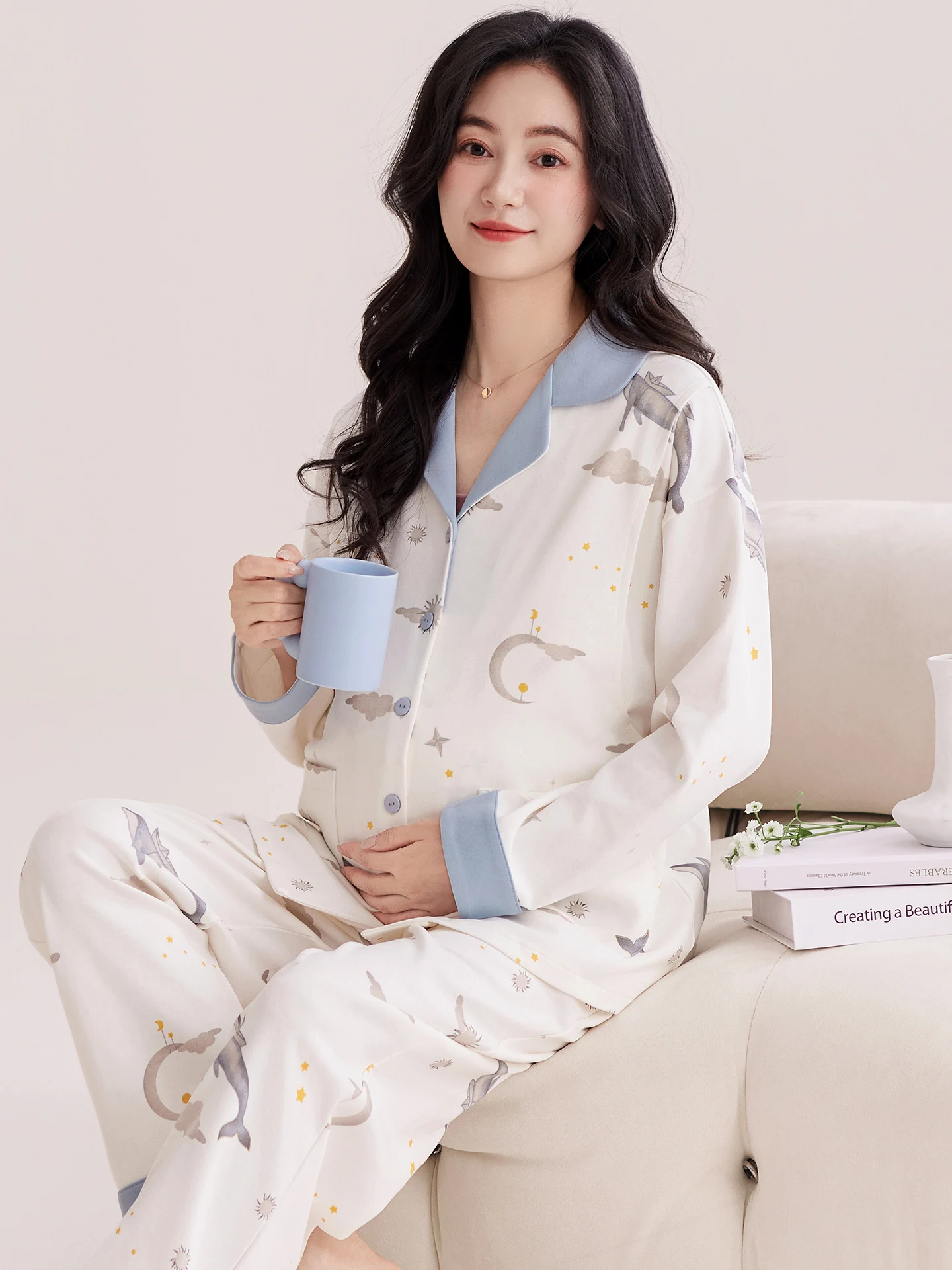 pure-cotton-maternity-sleepwear-set-women's-home-clothes-breastfeeding-comfortable-loose-fit-long-sleeve-long-pants