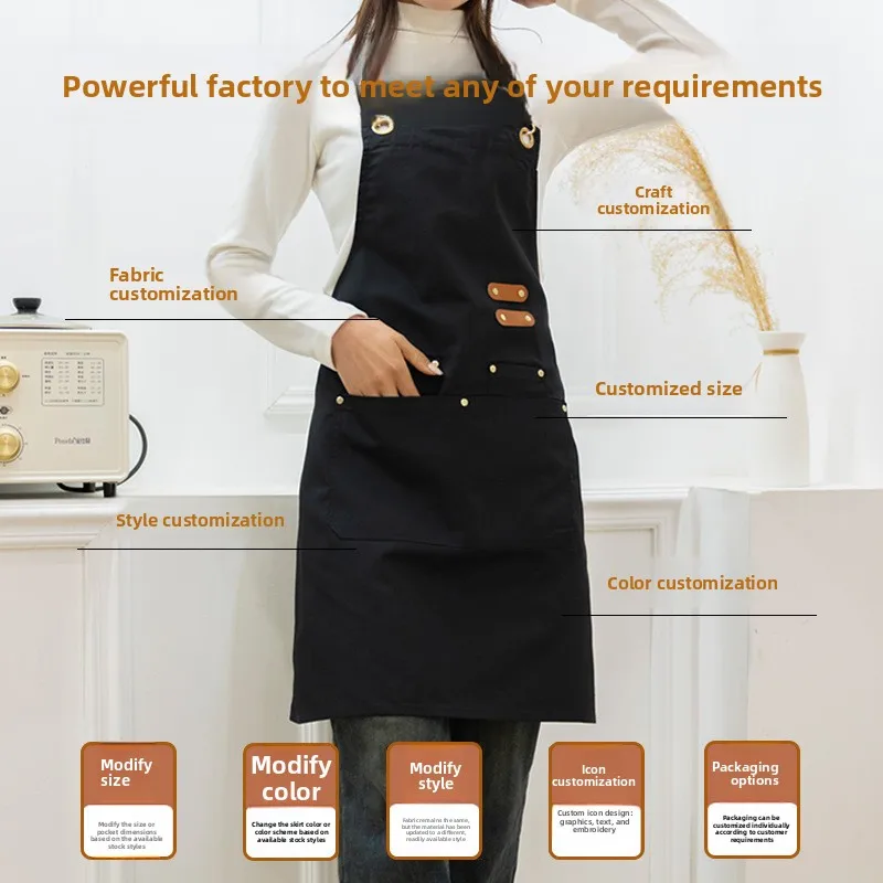 Chef Apron for Men Women with Large Pockets Canvas Adjustable Cross Back Aprons for Cooking