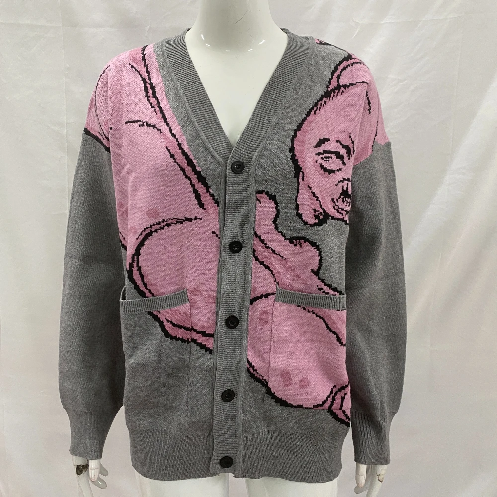 

Новый зимний уличный тренд в стиле ретро, свитер с круглым вырезом и длинными рукавами, кардиган с рисунком насекомых, модный повседневный теплый вязаный свитер