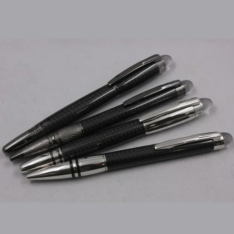 

Luxury MB Black Carbon Fiber Roller Ball Ballpoint Pens with Crystal Head Stationery Office Business Write Gift Pen