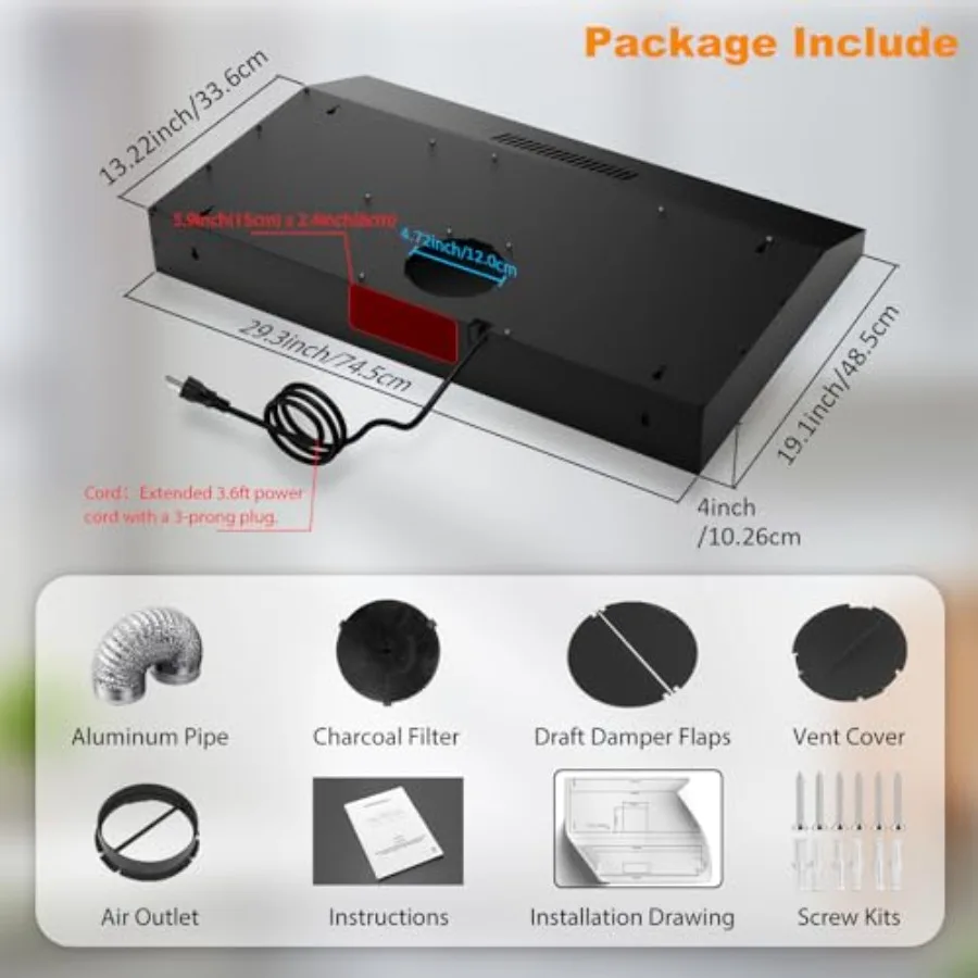 30 بوصة تحت الخزانة شفاط المطبخ الترا سليم موقد المطبخ تنفيس هود للمطابخ الحديثة أنابيب القناة للتحويل فرن العادم #2