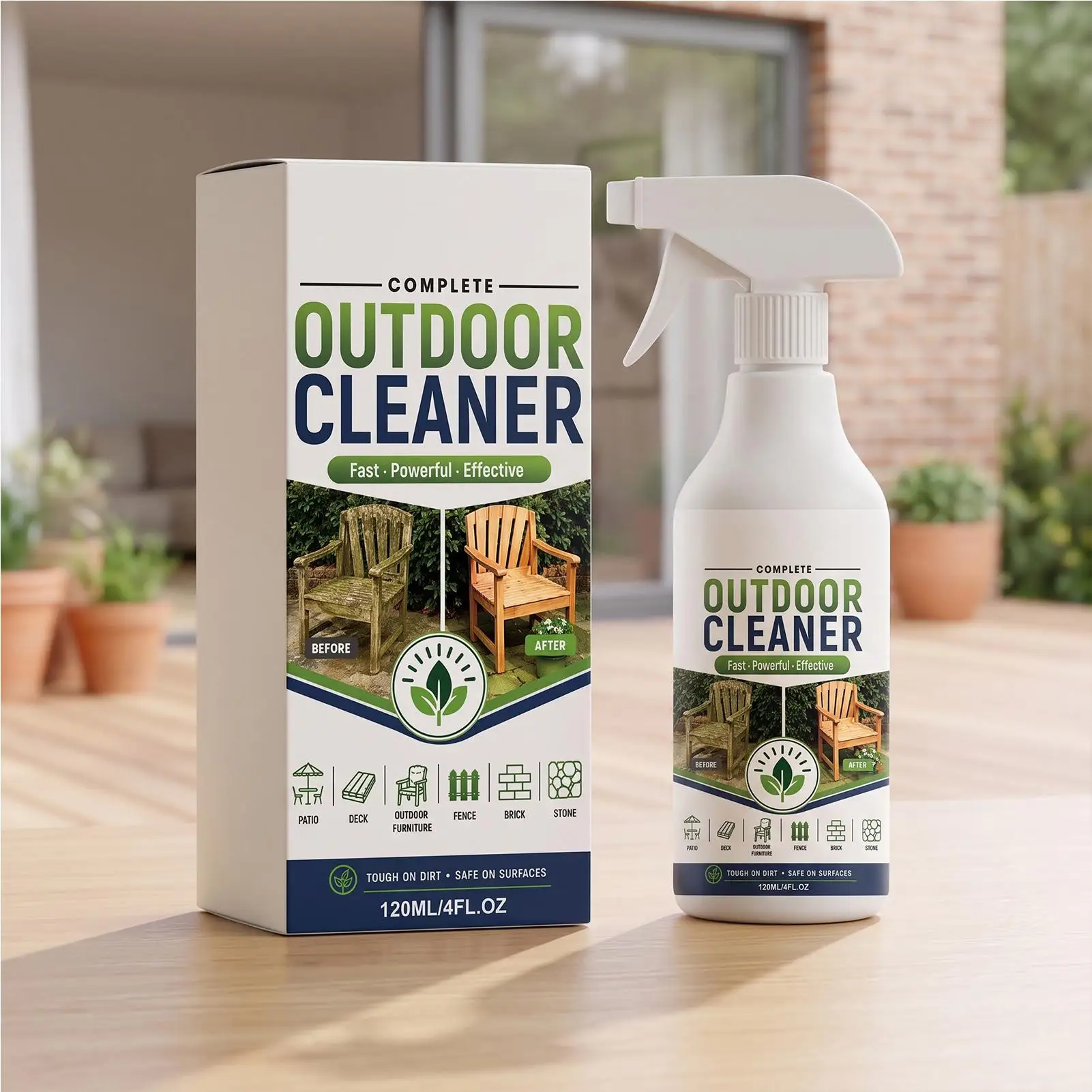 120ml Outdoor Exterior Cleaner, Mold & Mildew Remover for Brick Concrete, Multi-Surface Stain Cleaner for Patio Deck Driveway